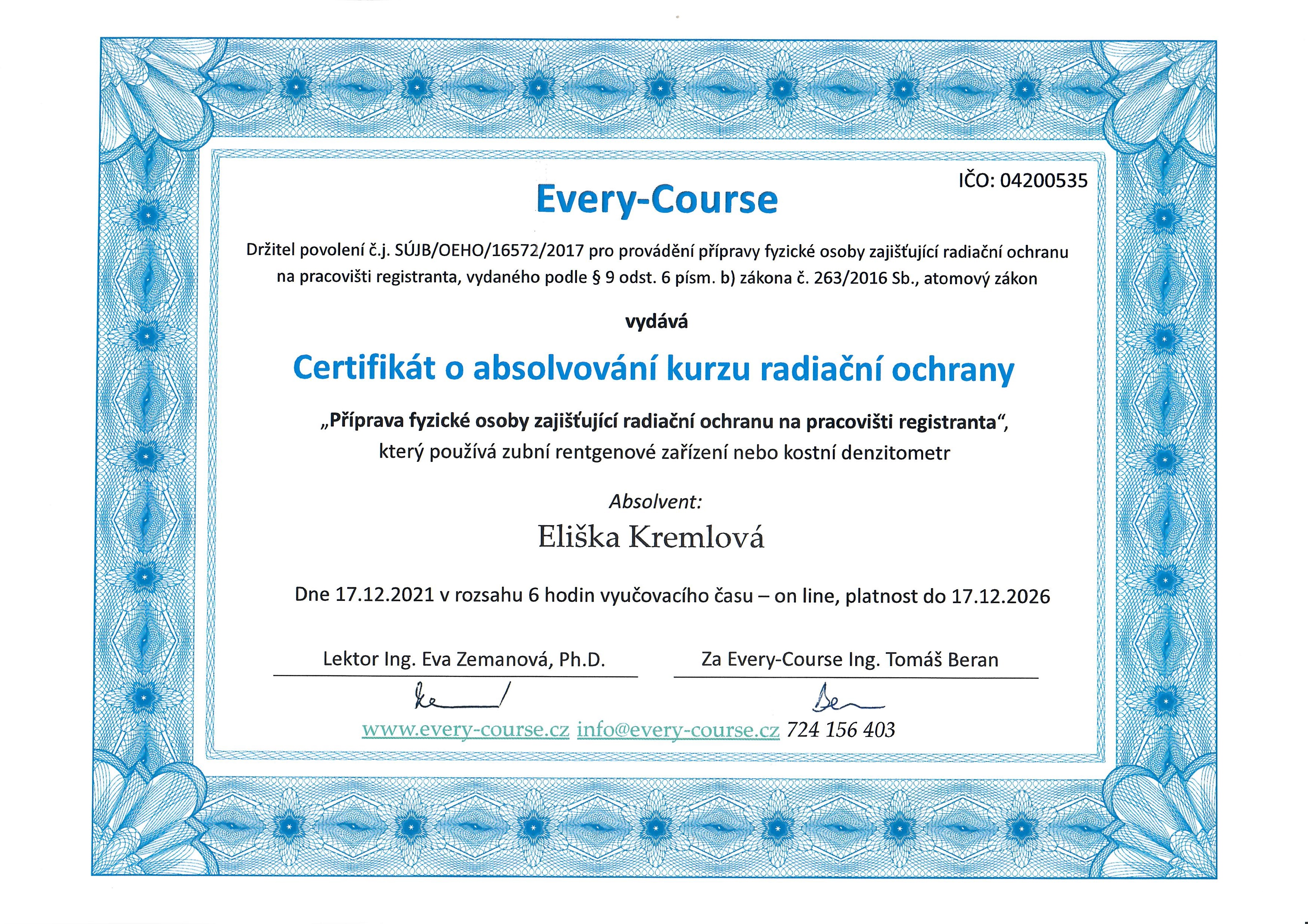 Dental certificate