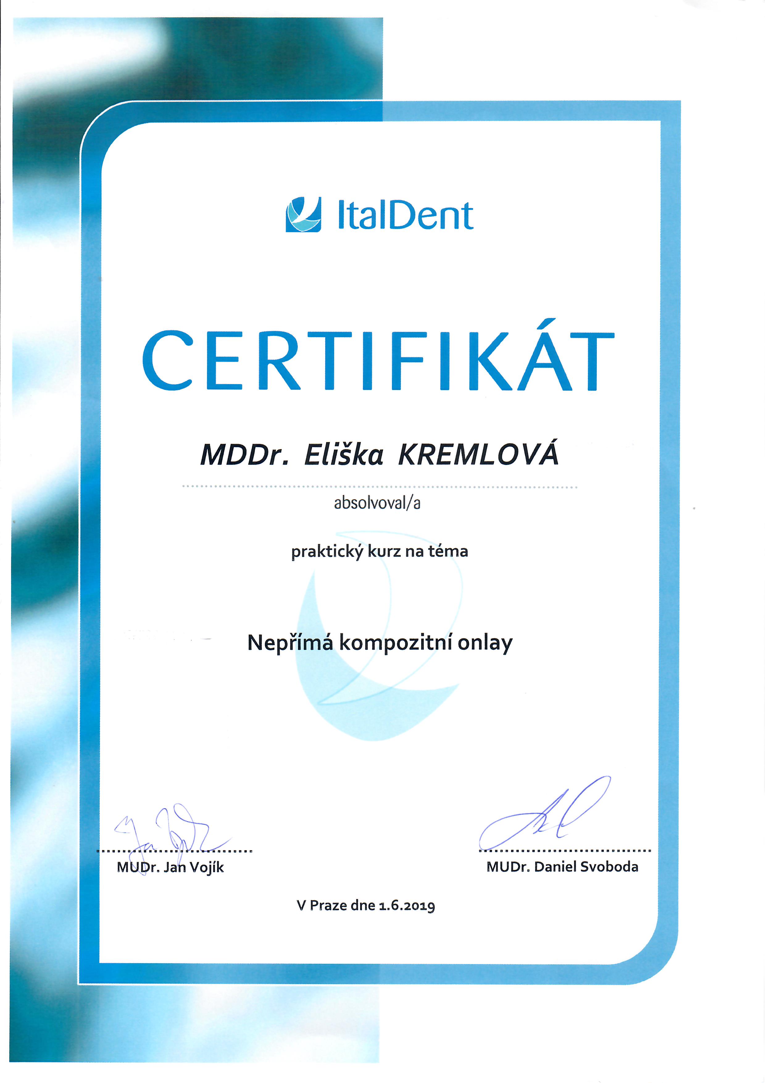 Dental certificate