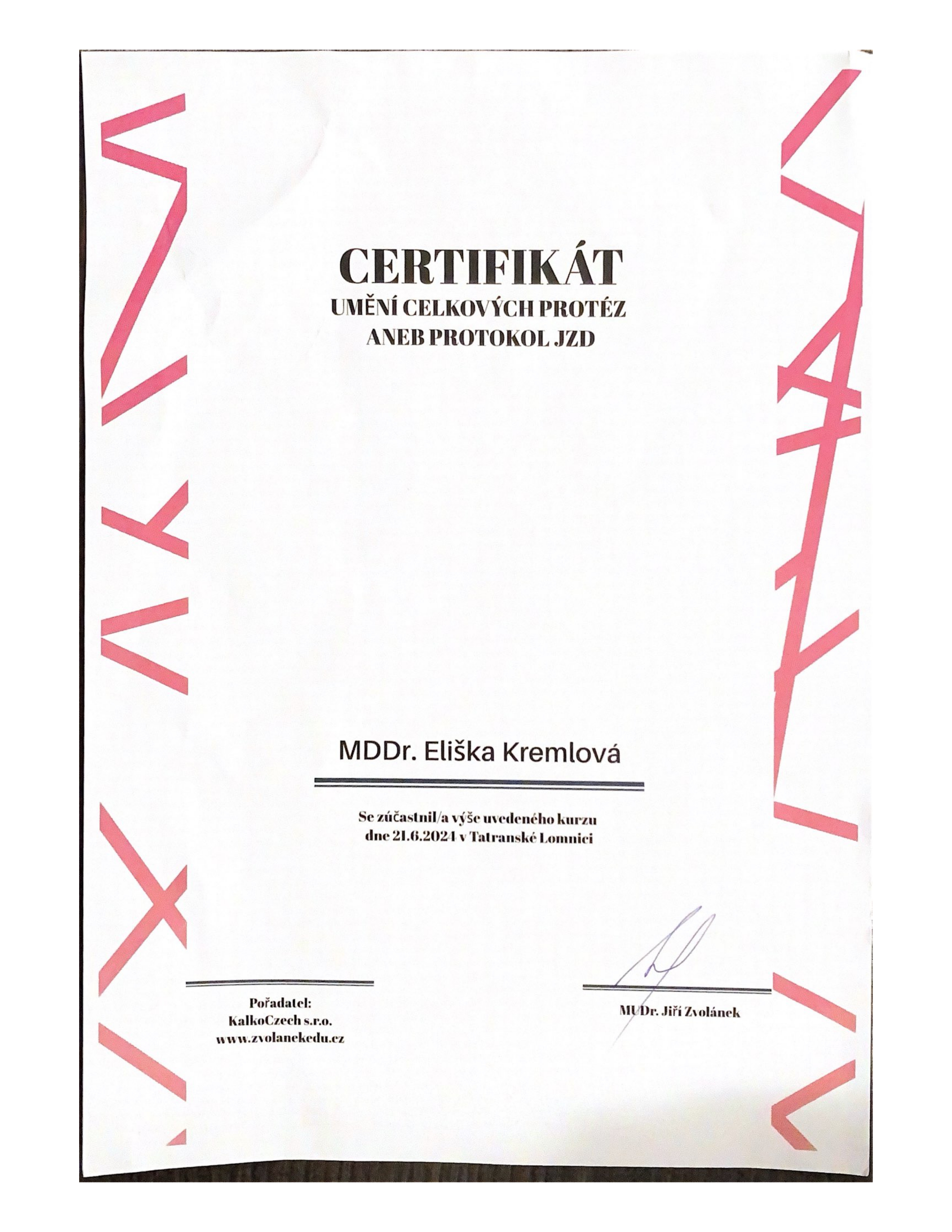 Dental certificate